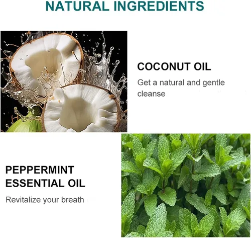 Vista 6 de Aceite de menta verde, aceite de coco prensado en frío para blanquear los dientes, aceite de menta para tirar de dientes y encías, enjuague bucal