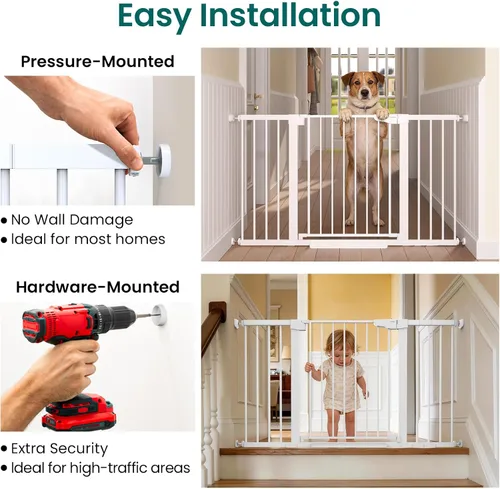 Vista 9 de Cumbor Puerta para bebés de 29.7 a 54.2 pulgadas de ancho para escaleras, puerta para perros con cierre automático de los premios Mom's Choice Negro