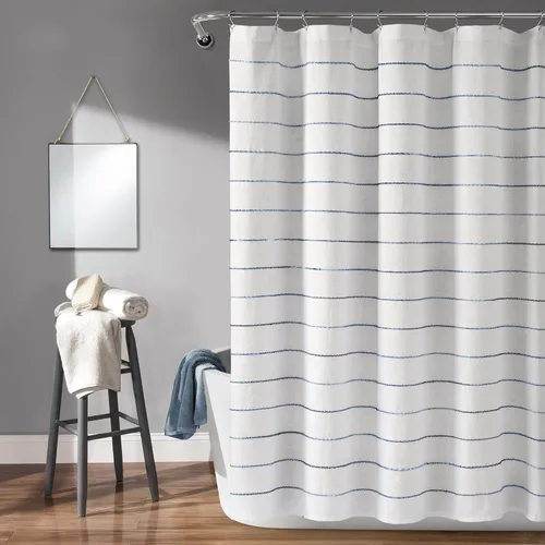 Vista 9 de Lush Decor Cortina de Ducha de Algodón Teñido con Hilo de Rayas Ombré, 72" W x 72" L, Arcoíris - Cortinas de Ducha de Tela - Cortina de Baño a Rayas