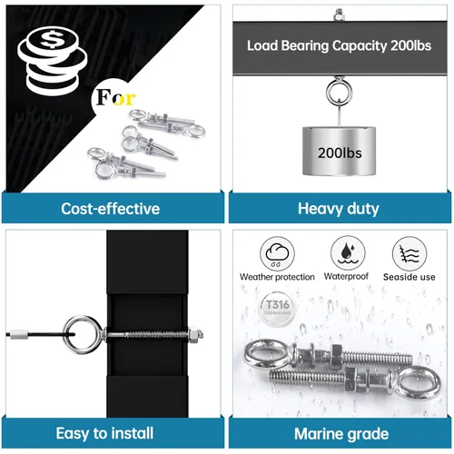 Vista 3 de Muzata Paquete de 5 pernos de ojo de 1/4" x 2" Pernos de ojo de acero inoxidable T316 con tuercas y arandelas roscados Anillo de elevación de hombro