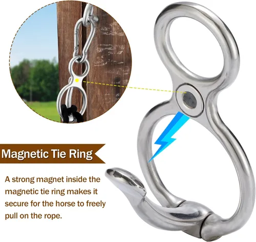 Vista 5 de Anillo de amarre para caballo, suministros seguros para caballos, anillo de corbata de manera humana, anillo magnético para atar y retraer, ayuda a
