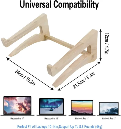 Vista 3 de UI U & I Soporte para computadora portátil, soporte de madera para portátil, soporte de madera desmontable para escritorio, 11-14 pulgadas