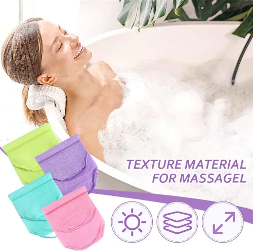 Vista 6 de Juego de 6 piezas de exfoliante para la espalda con asas, limpiador corporal de longitud extendida, 4 limpiadores de espalda y 2 guantes de baño