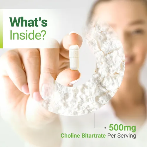 Vista 3 de Nested Naturals Bitartrato de colina de 500 mg - Suplementos de colina de alta potencia - Apoya el rendimiento cognitivo y la función hepática