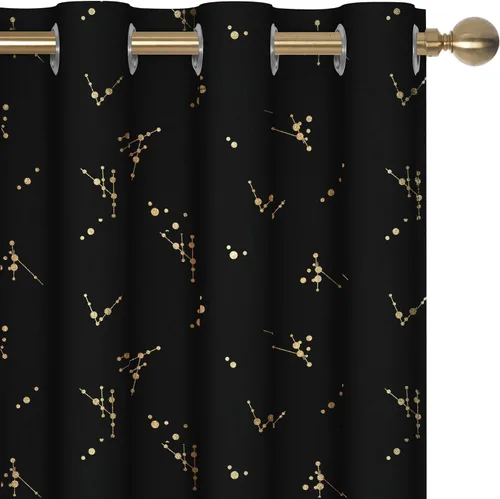 Vista 42 de Deconovo Cortinas opacas, estampado de lámina dorada, aislamiento térmico, cortinas con ojales que reducen el ruido para dormitorio y sala de estar