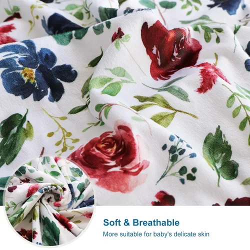 Vista 3 de HOMRITAR Manta de bebé para niños y niñas, súper suave, manta de doble capa con respaldo punteado, manta de recepción con diseño floral multicolor