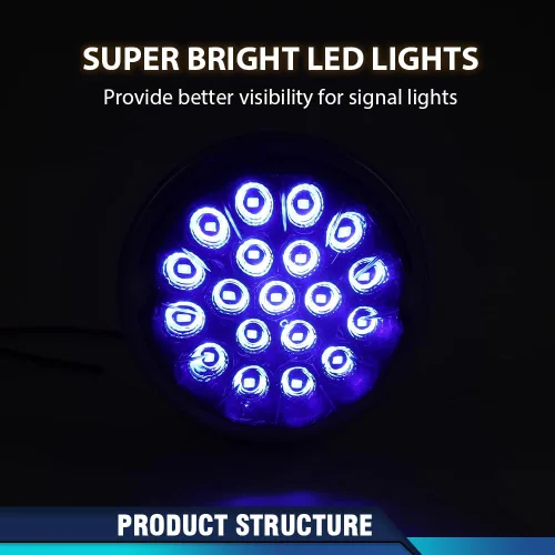 Vista 5 de PIT66 Lente transparente Luz LED azul Sandía (19 LED) Marcador de luz intermitente universal