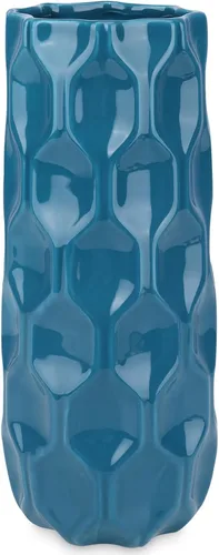 Bdor Jarrón de cerámica, florero de flores de 11 pulgadas, jarrón de panal azul para decoración de habitación, detalles modernos de decoración del