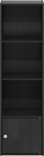 Vista 7 de Furinno Luder Estantería con armario de almacenamiento de 1 puerta, madera negra