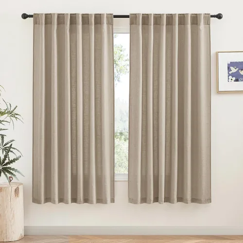 Vista 11 de RYB HOME Cortinas de lino transparente, luz pequeña y privacidad, cortinas semitransparentes de lino sintético vintage para dormitorio, caravana
