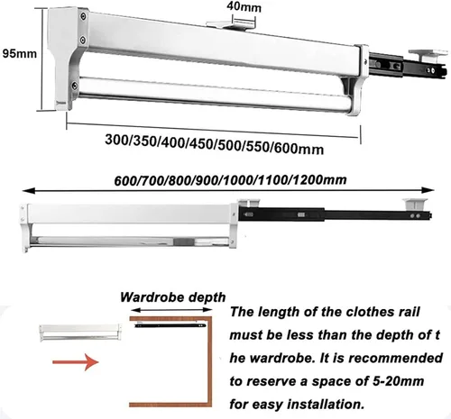 Vista 2 de DarbuT Perchero retráctil de alta resistencia para pantalones ajustable para armario, estante de secado de ropa retráctil para ropa, riel extraíble