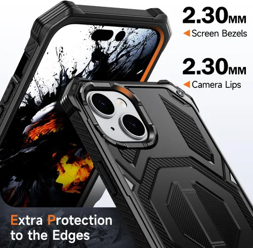 Vista 5 de Funda magnética para iPhone 15 con soporte y protector de pantalla [compatible con Magsafe] antideslizante, cuerpo completo, doble capa, resistente