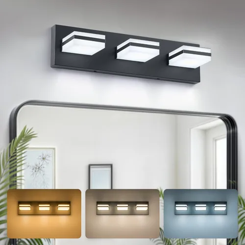 Vista 10 de VONLUCE Lámpara de tocador de baño, 3 luces LED modernas de tocador, luz de baño ajustable 3CCT con función de memoria, pantallas giratorias