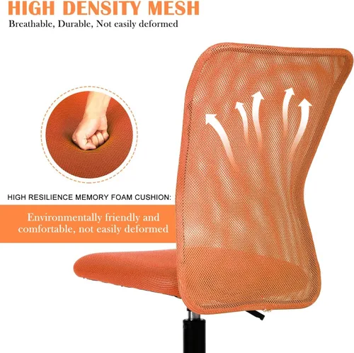 Vista 26 de Silla de oficina pequeña, silla de escritorio sin brazos con ruedas, silla ergonómica para computadora con soporte lumbar, silla giratoria de malla
