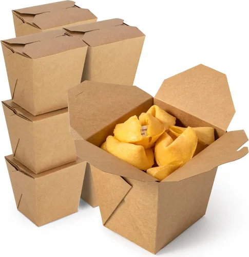 Fit Meal Prep Paquete de 50 cajas chinas para llevar de 26 onzas, recipientes de cartón kraft liso de 4.2 x 3.6 pulgadas, resistentes a fugas y