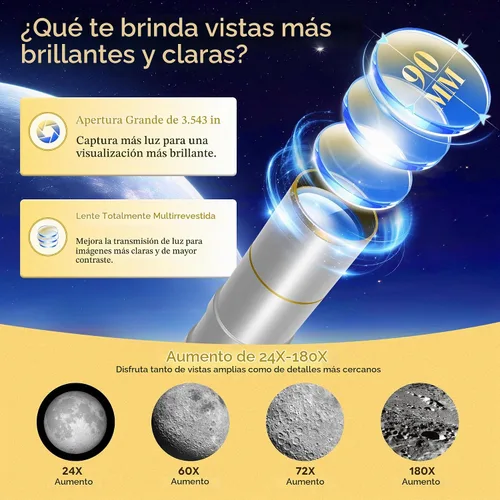 Vista 3 de UncleHu 90mm Aperture 600mm Telescope for Adults Astronomy &Kids with Stool
