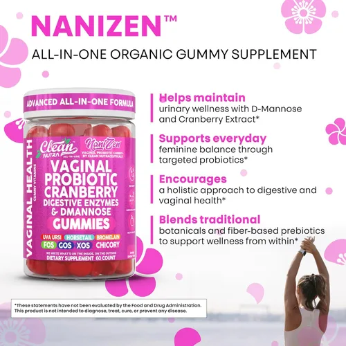 Vista 6 de Clean Nutra - Gomitas probióticas vaginales para mujeres, enzimas digestivas de arándano, D, manosa, probiótico, dmanosa, cola de caballo