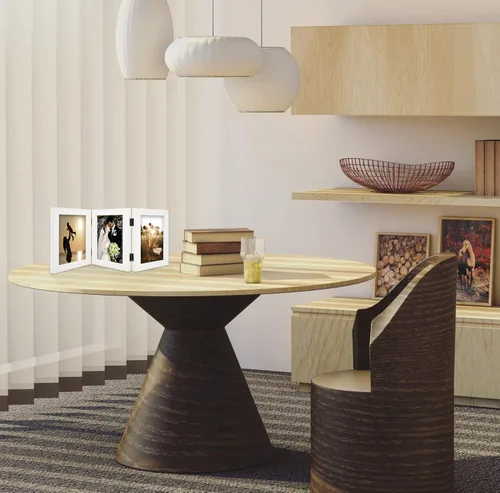 Vista 173 de Golden State Art - Marco decorativo con bisagras para mesa, escritorio, 3 aberturas verticales, con cristal real