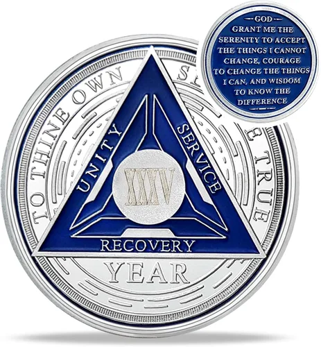 Vista 58 de Moneda de sobriedad de triángulo de recuperación de 1 año – Monedas de plata con números romanos NA AA – 1-40 fichas y medallones NA/HA/AA Prime