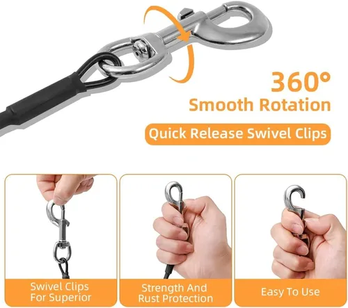 Vista 4 de Cable de amarre para perros, cable de 10 pies para perros, cable de amarre para perros pequeños de hasta 60 libras, correa para perros para patio