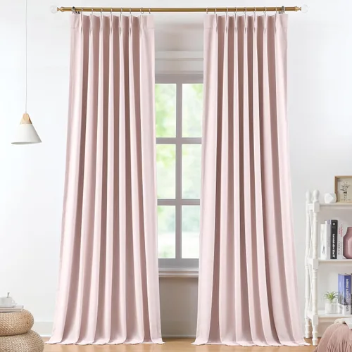 Vista 44 de Vision Home Cortinas marrones con pliegues pinzados, opacas completas, cortinas de ventana de lino mezclado para oscurecer la habitación, cortinas