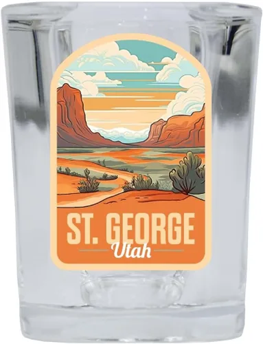 Vista 3 de St. George Utah Design A Souvenir - Vaso de chupito cuadrado de 2.5 onzas, base azul, paquete de 2