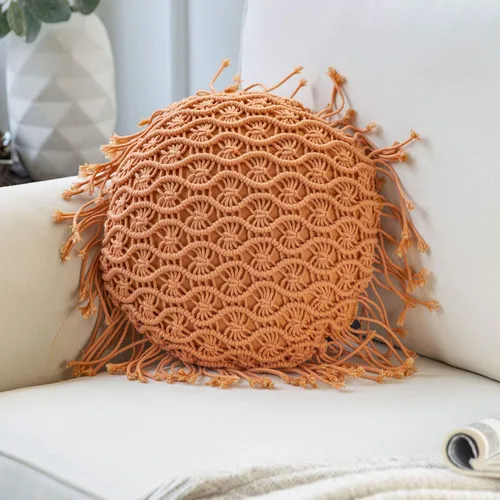 Vista 8 de Phantoscope Almohada Decorativa de Algodón Macramé Hecha a Mano Simétrica 3D Tejida a Crochet Estilo Boho Almohada de Granja con Relleno Incluido