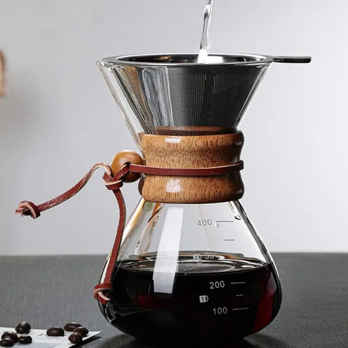 Vista 5 de Cafetera para cafetera, 13.5 fl oz, doble filtro, de madera, para café, adecuado para fiestas de café en casa