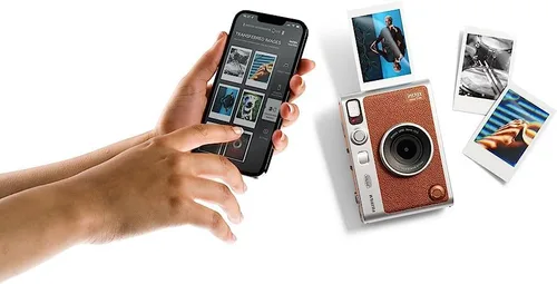 Vista 4 de Fujifilm Mini EVO Hybrid Camera (marrón) Paquete de cámara instantánea con 40 hojas de película instantánea + tarjeta de memoria microSD de 32 GB +