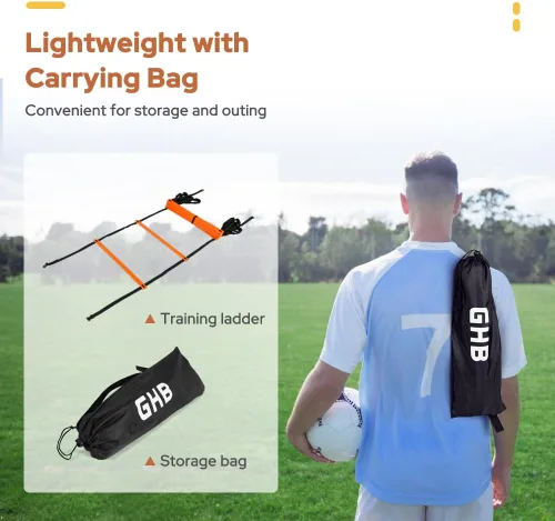 Vista 5 de GHB Pro Agility Ladder Agility Training Ladder Speed 12 Rung 20ft with Carrying Bag