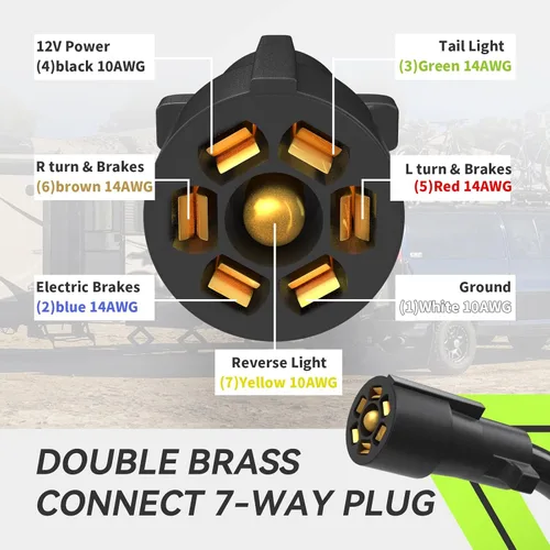 Vista 3 de RVMATE Kit de cable de remolque de 7 vías y 8 pies, incluye soporte para enchufe y conector de remolque arnés de cableado con caja de conexiones