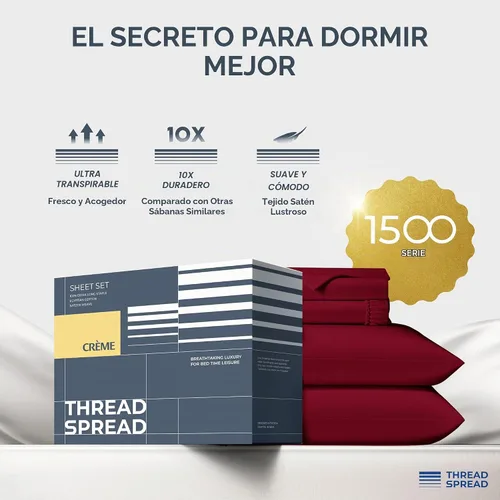 Vista 6 de THREAD SPREAD Juego de Sábanas de Algodón Egipcio 100% Tamaño Queen Paquete de 2 - Sábanas de Algodón Egipcio de Lujo de 1500 Hilos Tamaño Queen