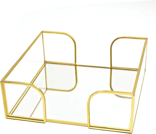 Vista 10 de Servilletero de cóctel, servilletero cuadrado dorado apto para servilletas de 5 x 5 pulgadas, servilleteros de vidrio para cocina, encimera, mesa