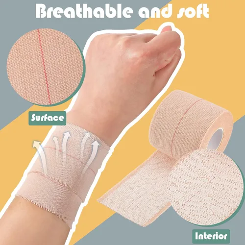 Vista 4 de 4 rollos de cinta adhesiva elástica, cinta adhesiva autoadhesiva, vendaje flexible para estiramiento, para tobillos, rodillas y muñecas en deportes