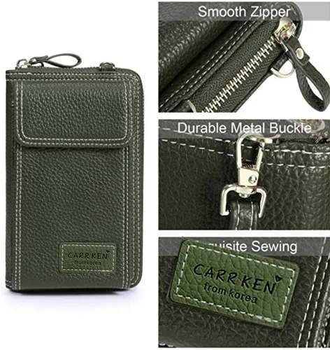 Vista 4 de Bolsa cruzada de piel para teléfono celular, con ranuras para tarjetas con protección de interferencia de radiofrecuencia (RFID), de cuero