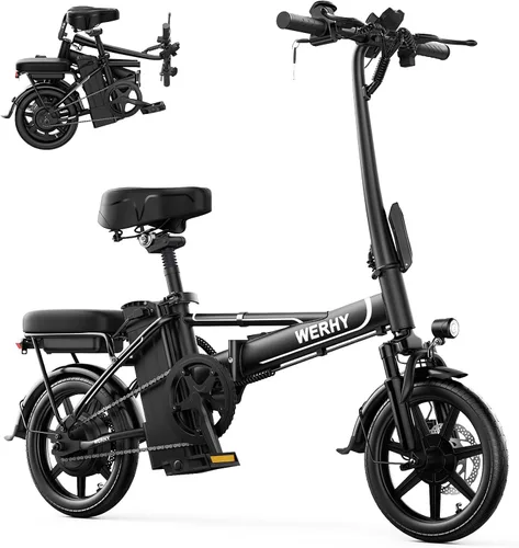 Vista 12 de WERHY Electric Bike for Adults, 500W Motor, 22 MPH Max Speed Folding Ebike, 14" Electric Bicycles, Max 30/40/50 Miles Range (Pedal Assist Mode)