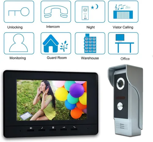 Vista 4 de Sistema de Intercomunicación de Video, Sistema de Timbre de Video de Puerta de 7 Pulgadas, Sistema de Teléfono de Puerta, Kits de Cámara HD de Video