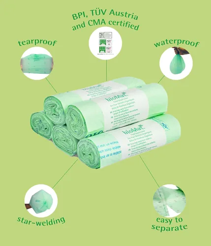 Vista 2 de bioMat Bolsas de basura compostables de 3 galones, 125 unidades, pequeños forros de basura de comida de cocina, certificado BPI, CMA y OK Compost