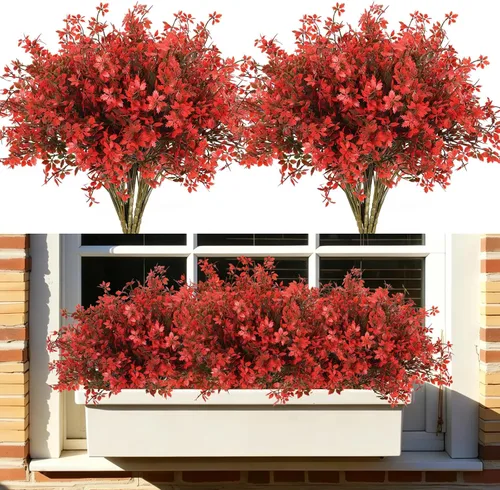 Vista 24 de RECUTMS 12Pcs Fake Fall Flower Outside Orange Artificial Plant UV Resistant Naranja