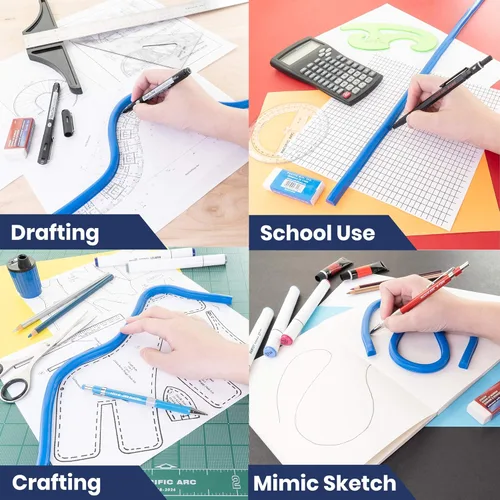 Vista 5 de Pacific Arc Curva flexible de 12" con borde de entintado, para dibujo, fabricación de patrones, ingeniería, fabricación de plantillas