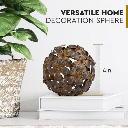 Vista 3 de Everydecor Esfera decorativa de metal para decoración del hogar, marrón antiguo, pintada a mano, bolas decorativas modernas para sala de estar