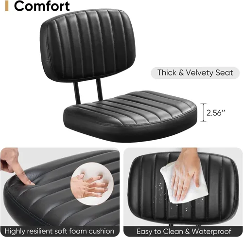 Vista 7 de DUMOS - Silla pequeña sin brazos para escritorio de casa con respaldo bajo y soporte lumbar, silla de computadora de altura ajustable con cuero