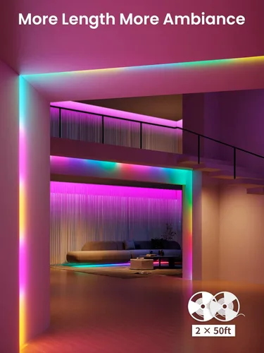 Vista 6 de 100FT Outdoor LED Strip Lights Waterproof with Bluetooth and Remote, 24V Waterproof LED Light Strips 5050 RGB Color Changing Sync App Remote