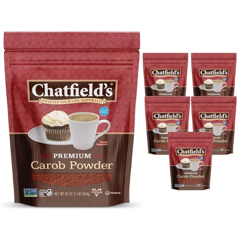 Chatfield's Polvo de algarrobo premium, sin cafeína, apto para veganos, kosher, sin gluten y sin OMG, 16 onzas (paquete de 6)
