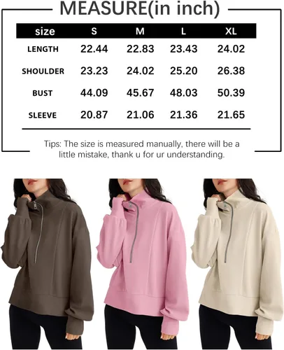 Vista 6 de EFAN Womens Half Zip Up Cropped Hoodies Pullovers Sweatshirts Quarter Zipper Rib Knit Sweaters Fall Winter Clothes 2023