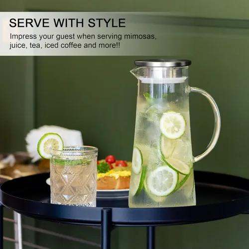 Vista 6 de SUSTEAS Jarra de Vidrio de 1.5 Litros 51oz con Tapa, Fácil de Limpiar, Jarra de Agua de Vidrio Resistente al Calor con Asa para Bebidas
