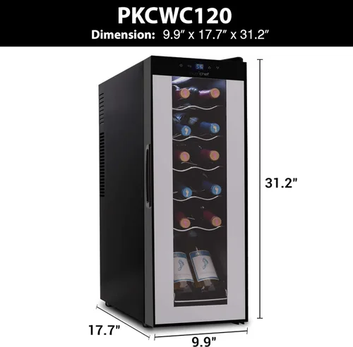 Vista 8 de Nutrichef Refrigerador de vino delgado de acero inoxidable de 12 botellas Enfriador de vino rojo y blanco Control de temperatura ajustable