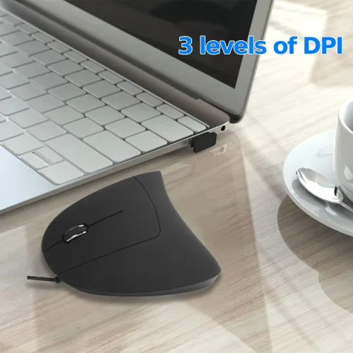 Vista 4 de Ratón de mano izquierda con cable, ratón vertical de mano izquierda, mouse ergonómico vertical 800/1200/1600DPI USB ratón óptico, fácil de usar.