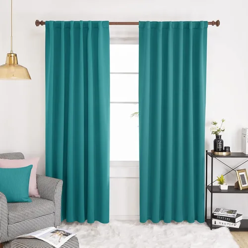 Vista 5 de KEMCO Cortinas opacas con pestaña trasera y bolsillo para barra, cortinas opacas con aislamiento térmico sólido para sala de estar, dormitorio Beige