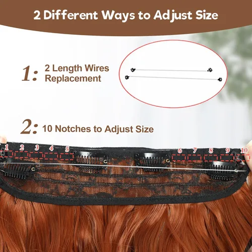 Vista 4 de Extensiones de cabello tipo aureola de 20 pulgadas, alambre invisible, ajustable, cabello largo ondulado, mejora sintética, 4 clips de seguridad